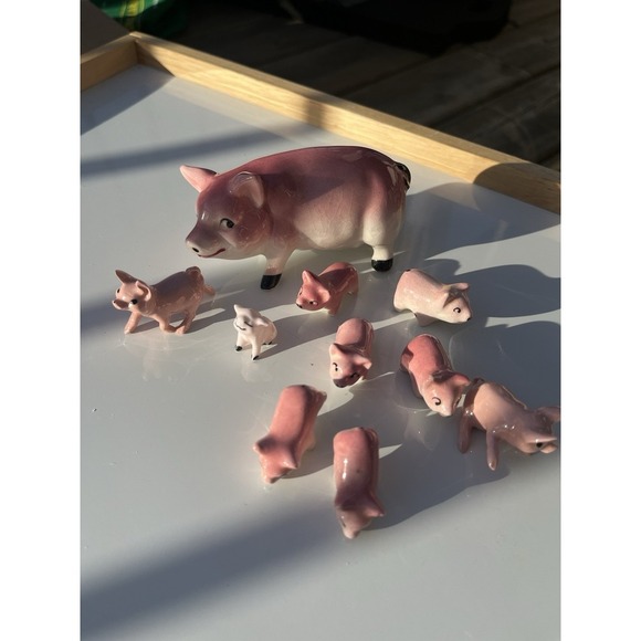Farm Animals Mommy Pig Plus 9 Piglets Vintage Collectibles Ceramic Made In Japan - Picture 15 of 16